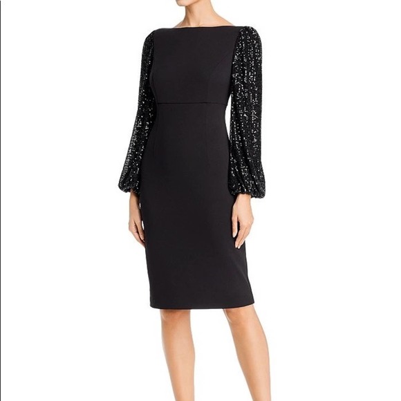 Eliza J Sequin Balloon-Sleeve Sheath Dress Black size 4 New!! - Picture 1 of 12